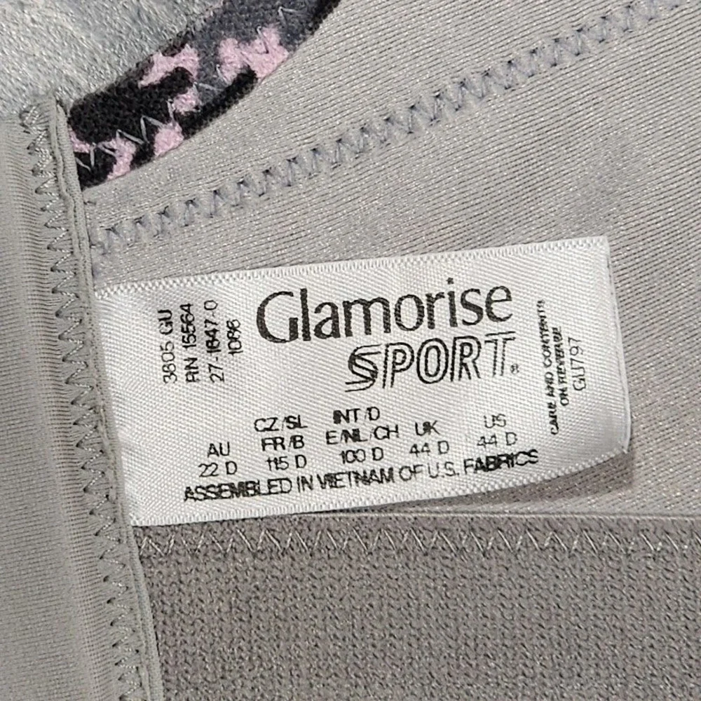 Glamorise‎ Sport Bra 44D Full Figure No Bounce Camisole Wirefree 1066 Gray